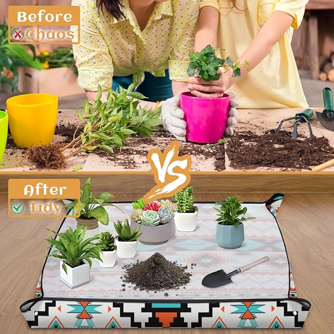 Aztec Western Foldable Garden Hand Transplanting Succulent Tools,Waterproof Thickened Repotting Mat Plant Tag, Miniature Planting Indoor Fairy Care,Potting,Cactus,Houseplant Bonsai Tool Kit Gift