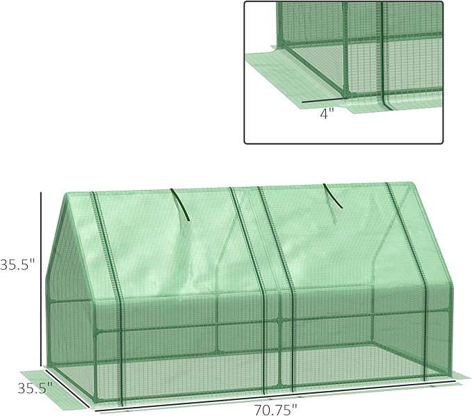 Outsunny 6' x 3' x 3' Mini Greenhouse with Zippered Doors & Roll-up Windows, Portable Plant Hot House with Durable PE Cover, Water Resistant, UV Protected for Outdoor Flowers, Vegetables, Green