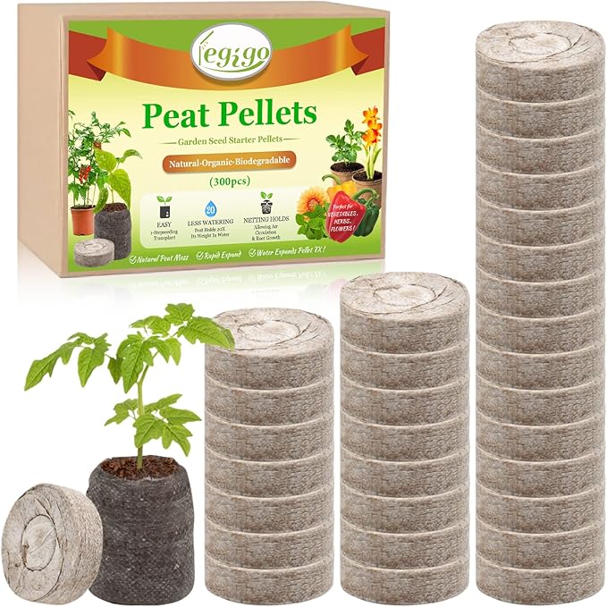 Legigo 300 Pcs 30mm Peat Pellets Starter Pods, Compressed Starting Plugs Pellet Fiber Soil Helps to Avoid Root Shock for Garden Planting Herb Flower Vegetables