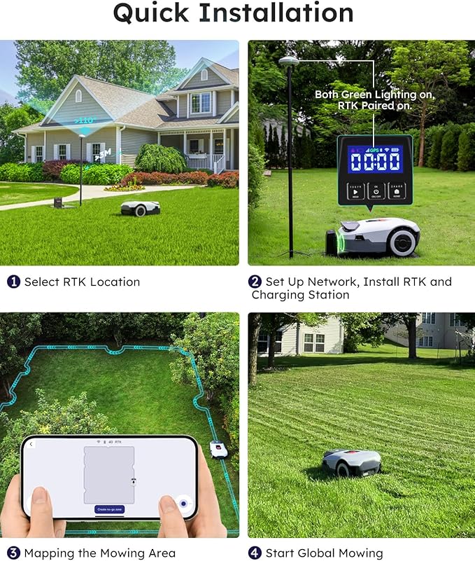 Robot Lawn Mower NO Wire - 0.22 Acre, Full Band RTK+4-Eye Vision Robotic Lawnmower, Automatic Mapping, 20 Multi-Zone Management, Accurate Obstacle Avoidance, Intelligent Path Planning
