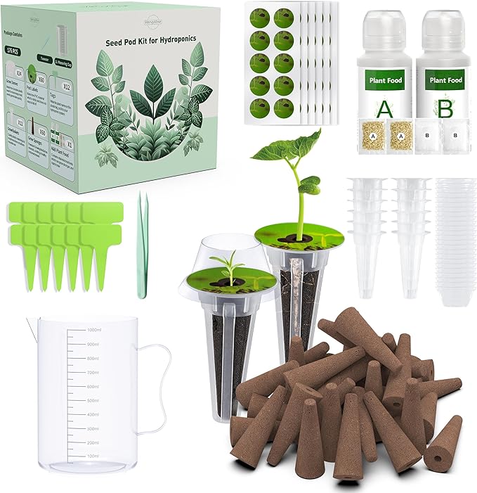 176 PCS Hydroponic Pod Kit for Aerogarden - Grow Anything Seed Pods with 60 Sponges, 12 Baskets, 24 Domes, 60 Labels, 6 Plant Food, 1 Measuring Cup - Compatible with Hydroponics Growing System