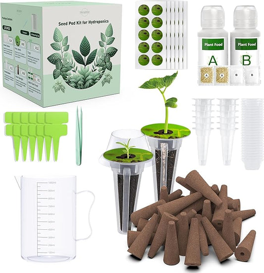 176 PCS Hydroponic Pod Kit for Aerogarden - Grow Anything Seed Pods with 60 Sponges, 12 Baskets, 24 Domes, 60 Labels, 6 Plant Food, 1 Measuring Cup - Compatible with Hydroponics Growing System