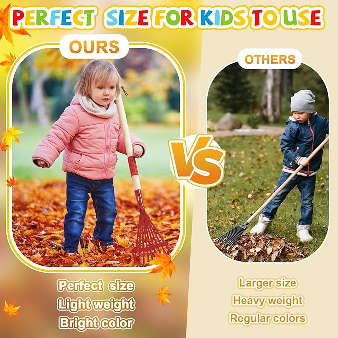 Suclain 2 Pcs Kids Rakes with Hardwood Handle Small Rake Child Size for Gardening Kids Yard Tools Multicolor 28'' Mini Rake for Leaves Lightweight for Children Garden Leaf Tools