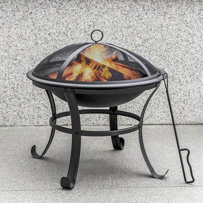 22 in Firepit for Outside Outdoor Small Fire Pit,Durable Firepit with Mesh Lid,Log Grate,and Fire Poker,Fire Pit for Outside Backyard.Deck.Camping and Picnic