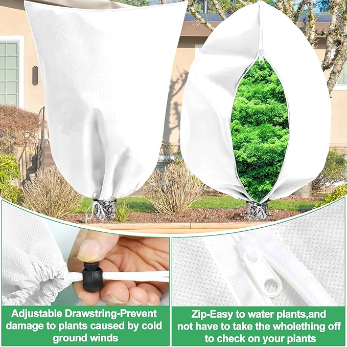Winter Plant Covers Freeze Protection with Zipper Drawstring, 2 Pack 70.8" X 82.6" Tree Covers for Winter Cold Weather Large Frost Blankets Shrub Jacket for Outdoor Plants Tree Covers Bags