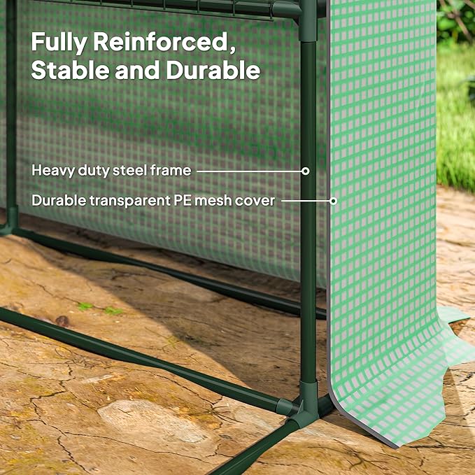 Outsunny 8' x 6' x 7' Walk-in Greenhouse, PE Cover, 4-Tier Shelves, Steel Frame Hot House, Roll-Up Zipper Door for Flowers, Vegetables, Saplings, Tropical Plants, Green