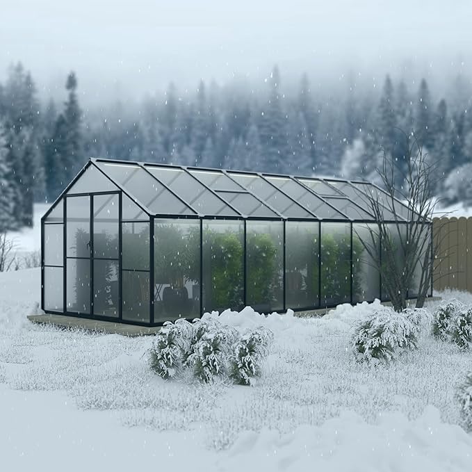 BlueWish 8x16 FT Greenhouses for Outdoors, Greenhouse with Adjustable Vents, Rivet Structure, Aluminum Greenhouse Kit with 4MM Polycarbonate Panel, Walk-in Green House for Garden, Gray