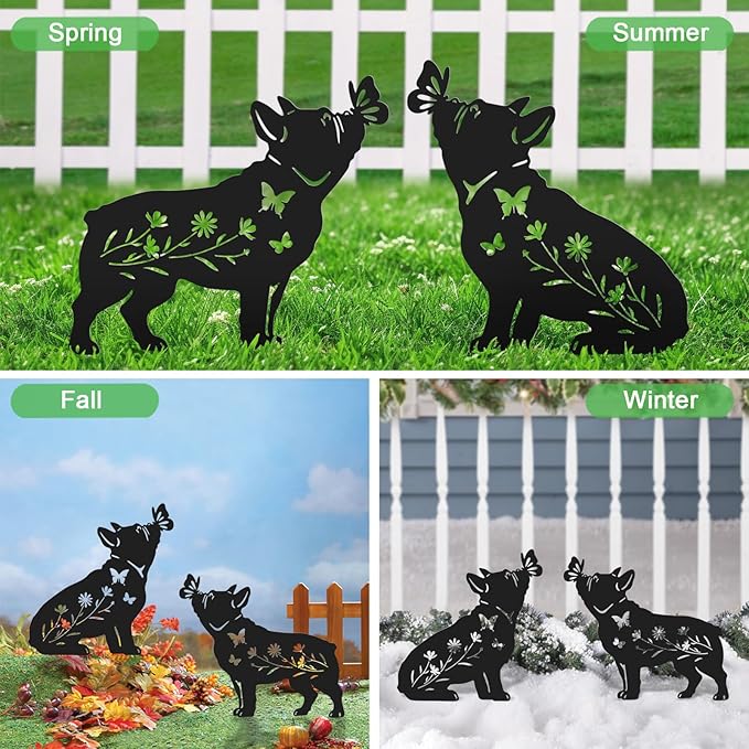 French Bulldog Gifts, Set of 2 Metal Dog Garden Statues for Outside,Yard,Lawn,Garden Stakes Decor Outdoor