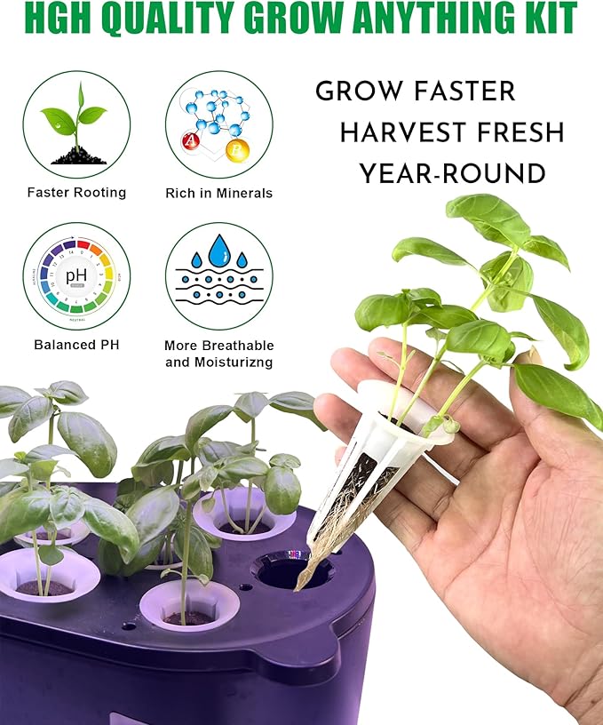 51Pcs Hydroponic Pods Kit：Supplies for Aerogarden Pods,12 Grow Sponges,12 Grow Baskets,12 Pod Labels,12 Grow Domes,with 200ml Plant Food Nutrient,1 Tweezers - Hydroponics Supplies for Most Brand
