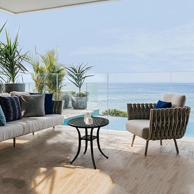 Outdoor 19" Pack of 2 Cast Aluminum Round Side Table End Table for Patio, Backyard, Pool, Indoor Companion, Easy Maintenance and Weather Resistant, Black