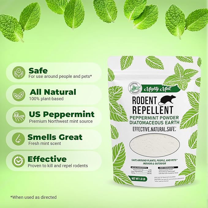 Mighty Mint Rodent Repellent Pest Control, Diatomaceous Earth Peppermint Pest Powder, 1 lb