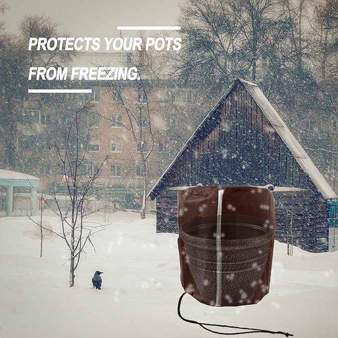 2Pcs Plant Pot Protection Cover for Winter - Flower Pot Protection Bag, Thermal Pot Protector with Coir mat for Outdoor Potted Plants Flowers Shrubs Trees Keep Warm (Dia 17.7 inch x 25.6 inch H)