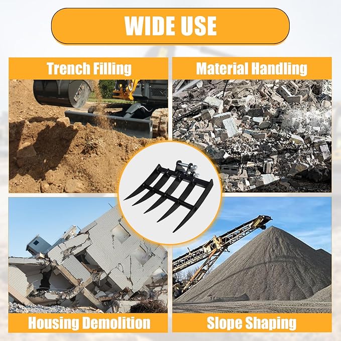 MMS Mini Excavator Rake Attachments, Wide Backhoe Rake Excavator Accessories, Suitable for 0.8-1.8 Tons Small Excavators Attachment, Use for Land Clearing, Debris Removing, Soil Spreading