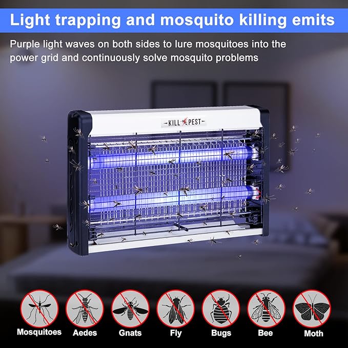 2 Pcs Electric Bug Zapper Indoor Insect Killer with Replacements Bulbs 20W Blue Light Powerful 2800V Attract Fly and Mosquito Traps with Circuit No Load Protection Outdoor Plug in Pest Control