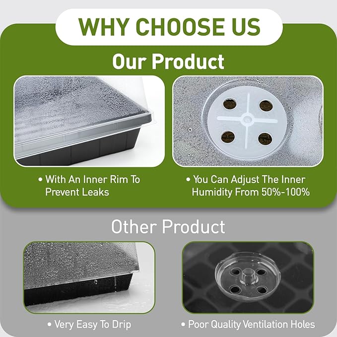 ZJP 5-Pack Seed Starter Trays Set – Includes 1020 Trays (No Holes) + 72-Cell Deep Plug Trays (2.44" Deep) + 5" Clear Humidity Domes for Vegetables, Herbs, Flowers