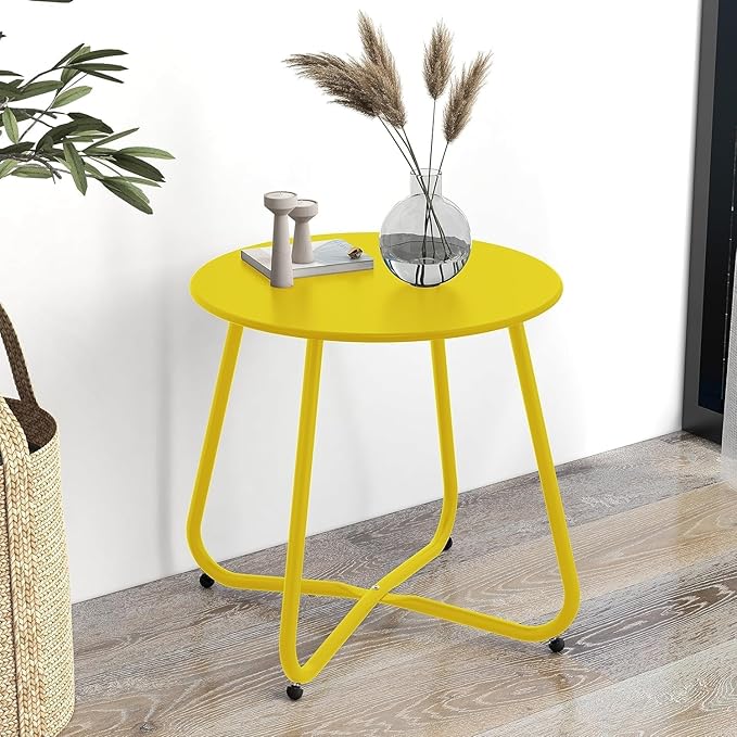 Lemon Yellow Patio Side Table, 18" Weatherproof Steel Outdoor Indoor Side Table for Garden, Balcony, Pool & Tailgate, Rust-Resistant Lightweight Portable Patio End Table