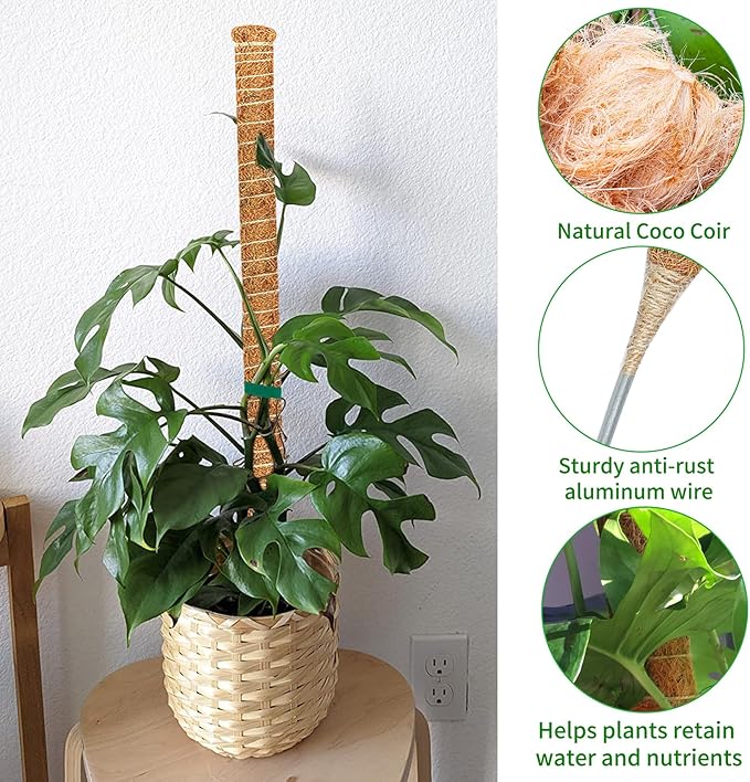 4 Pack Moss Pole, 63-Inch Moss Poles for Plants Monstera,Bendable Plant Support Stakes for Climbing Plants Indoor, Garden Trellis Plant Stick for Potted Plants, Pothos Philodendron
