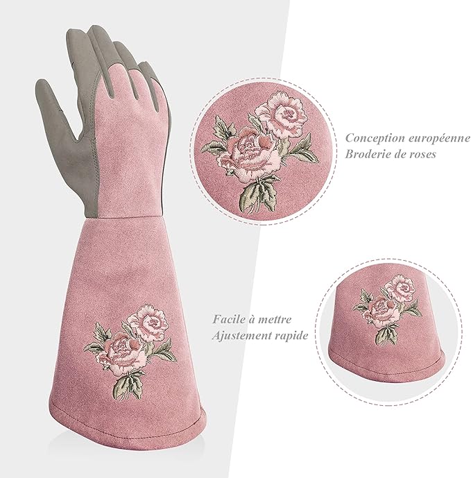 Rose Pruning Gloves Thorn Proof, Embroidery Leather Gardening Gloves with Extra Long Forearm Protection