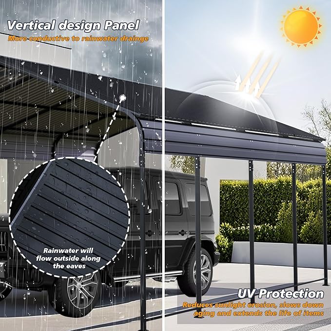 12x20 FT Heavy Duty Metal Carport with Galvanized Steel Roof with Enhanced Base Outdoor Car Port Shelter for Cars, Trucks and Boats