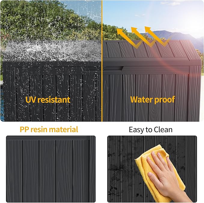 80GAL Black Outdoor Deck Box with Lockable Lid - Waterproof, SGS - Tested UV Resistance, Offers Ample Space for Patio Cushions, Pool Accessories, and Gardening Supplies, Simple Assembly Process