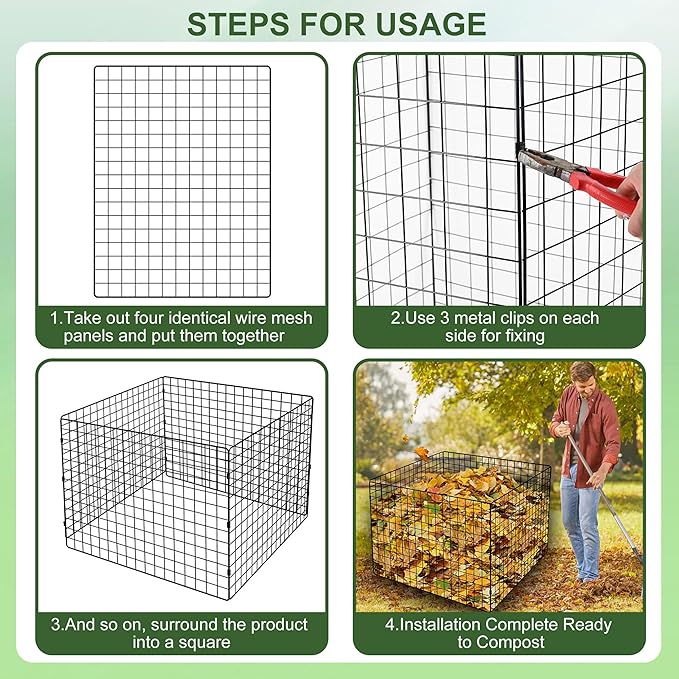 Large Compost Bin Outdoor, Square Mesh Garden Wire Compost Bin for Stacking Leaves and Yard Waste 36X36X28 Inches