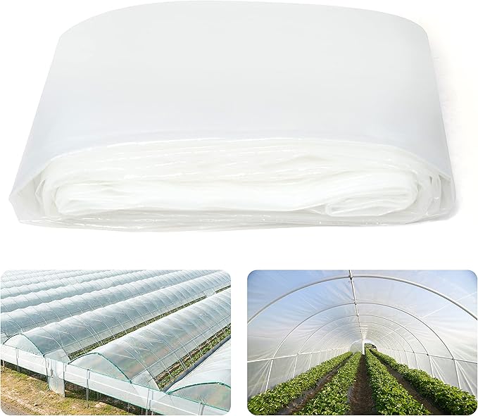 Fencer Wire 6 mil Clear Greenhouse Plastic Sheeting UV Resistant Polyethylene Greenhouse Film, Hoop House Cover for Horticulture, Gardening, Farming and Agriculture 90% Light Transmittance, 12’ x 28’