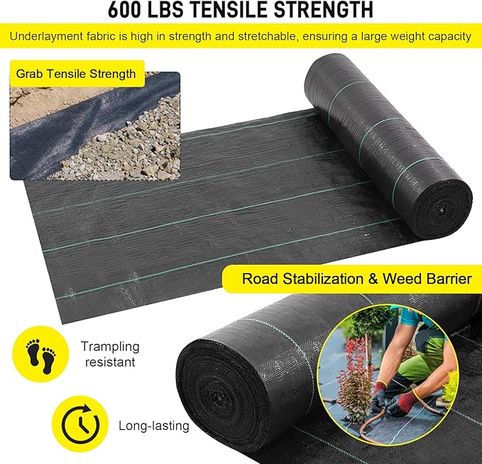 Driveway Fabric,5x500 ft Road Fabric Commercial Weed Barrier Fabric, Landscape Fabric Heavy Duty 4OZ French Drain Fabric for Erosion Control,Landscape Fabric,Weed Barrier,Construction Projects