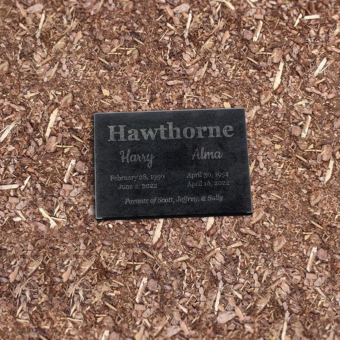 PlaqueMaker Black Granite Memorial Headstone for Two Lost Loved - Great for Your Garden, Tree Dedication, or in a Cemetery. Includes Your Text and Select Clipart (12 x 8 x 2)