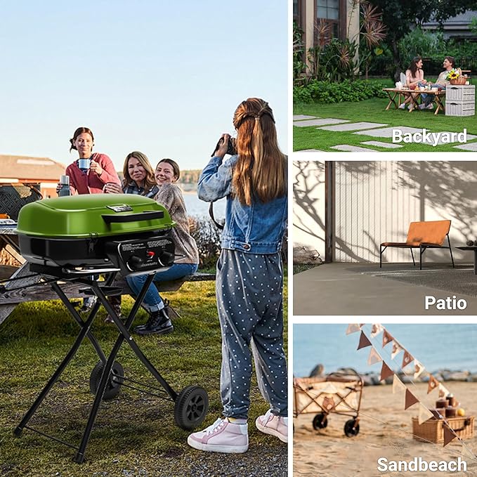 Brand-Man Propane Gas Grill, Portable Standup Grill with Folding Cart & Push-Button Ignition, Ideal for Camping, Tailgating, BBQ, Backyard, Patio & More