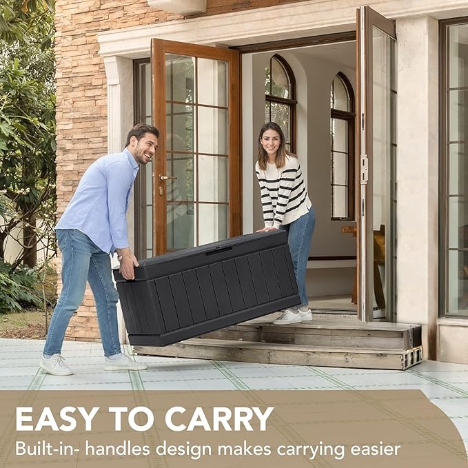 Devoko 85 Gallon Deck Box Lockable Resin Outdoor Storage Box waterproof Outdoor Container for Patio Furniture Cushions, Pillow (Black)