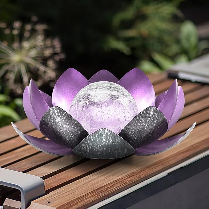 Solar Light Outdoor, Metal Glass Decorative Waterproof Garden Light LED Solar Flower Lights for Patio, Lawn,Walkway,Tabletop,Ground (Purple)
