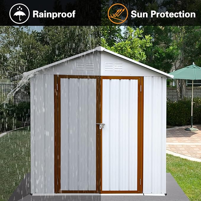 6FT x 4FT Outdoor Metal Storage Shed, Apex Roof Garden Shed with Durable Steel Construction – Weather-Resistant Tool Shed for Backyard, Patio & Lawn (Lockable, Easy Assembly)