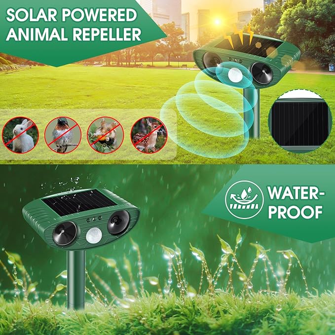 Cat Repellent Outdoor,2 Pack Solar Animal Repeller Ultrasonic Cat Deterrent with Motion Sensor Waterproof Pest Repeller Animal Deterrent for Garden Yard Skunks,Raccoon Birds Squirrels Deer