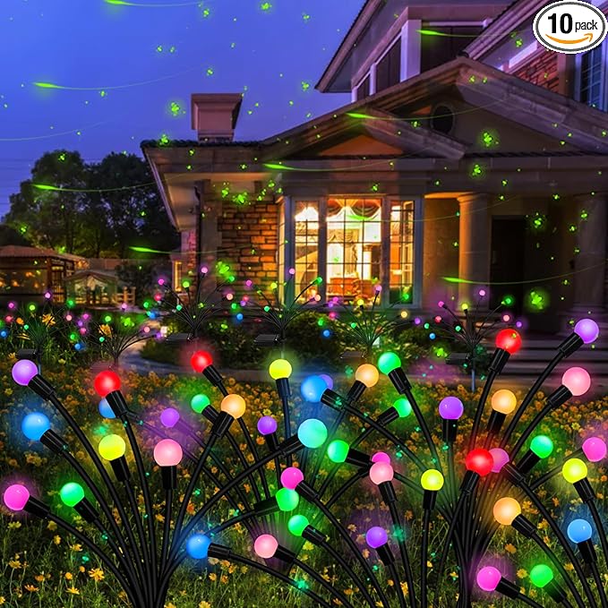Kohlrabi Solar Garden Lights Outdoor, 10 Pack 80 LED Solar Firefly Lights Waterproof, Sway by Wind, Swaying Light for Yard Patio Backyard Garden Planter Flower Bed Pathway Decoration