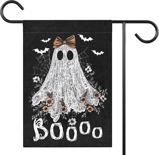 Boo Halloween Garden Flag for Outside, 12x18 Inch Double Sided Halloween Pumpkin Ghost Spider Web Bats Yard Flag, Farmhouse Small Yard Flags for Outdoor Decorations, Holiday Decor Gifts-A11