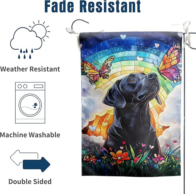 Stained Glass Black Lab Garden Flag 12x18 Double Sided Memorial Dog Sympathy Gift