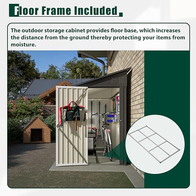 4×8 FT Outdoor Metal Storage Shed,Heavy-Duty Lean to Storage Shed with Floor Base,Garden Tool Metal Storage House W/Lockable Door and 2 Air Vents,Weather Resistant,for Backyard,Patio,Lawn,Black