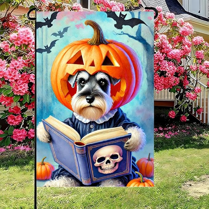 Halloween Pumpkin Dog Garden Flag 12x18 Inch Double Sided Fall Polyester Yard Flag