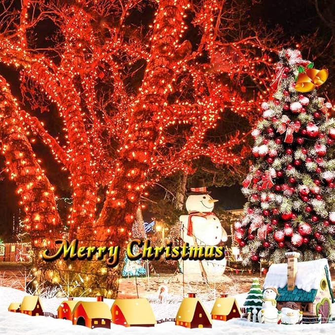 Joomer Red Solar Christmas Lights, 2 Pack Total 144FT 400 LED 8 Modes Waterproof Solar Christmas Lights Outdoor for Garden Yard Patio Christmas Decoration
