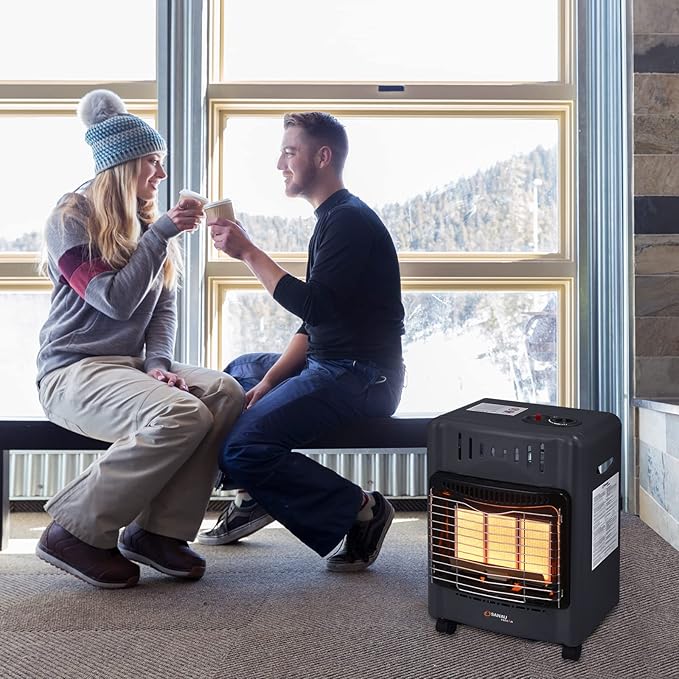 18,000 BTU Propane Heater for Garages, Construction sites and yards, Propane Cabinet Heater Quiet with Gas Regulator and Hose, Heating Area Up to 450 sq. Ft(Black)