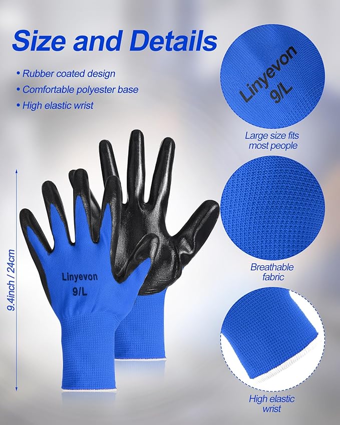 Maxcheck 54 Pairs PU Coated Gloves Bulk, Reusable Rubber Safety Gloves for Men Women Work Warehouse, Mechanic, Woodworking