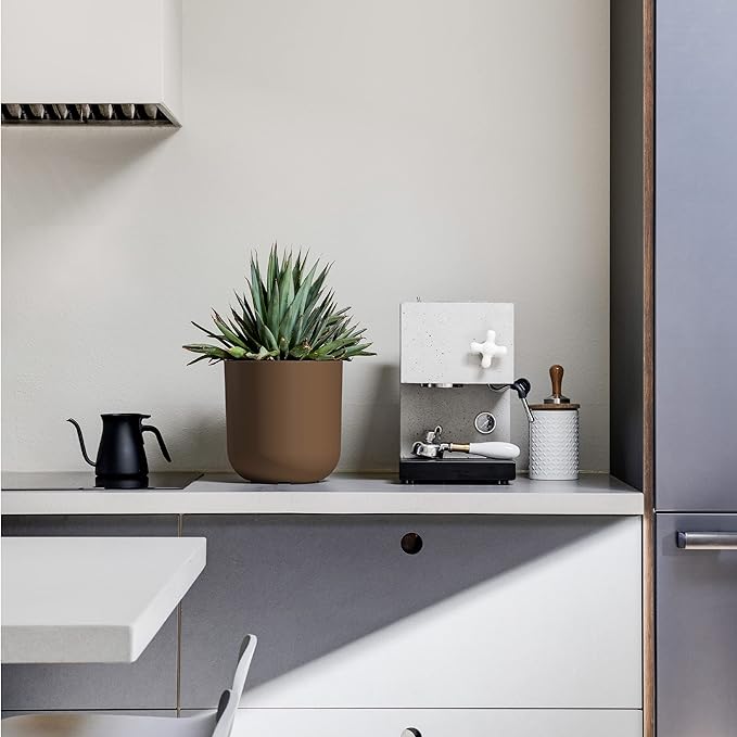 Veradek Round Lima Planter Pots for Indoor/Outdoor Garden Use | Made from Plastic & Concrete w/Drainage Holes | Modern Décor for Tall Plants, Flowers, Trees