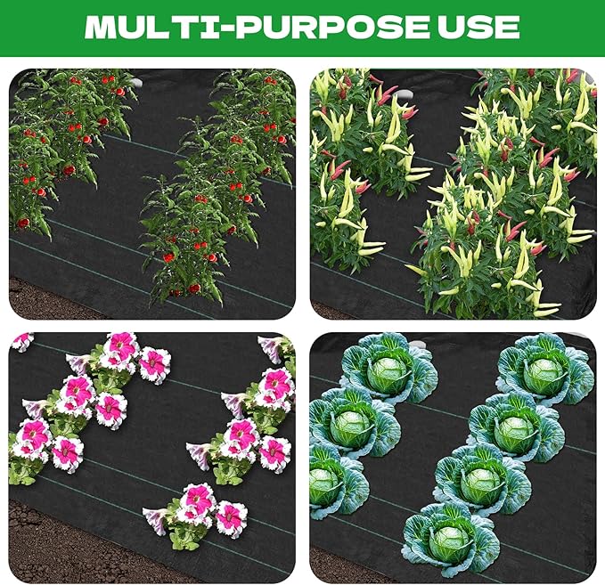 4 x 50ft Weed Barrier Fabric Heavy Duty Landscape Weed Blocker with 80 Holes, Large Weed Block Gardening Ground Cover Mat Weed Control Cloth with 10 U-Shaped Stakes and Gaskets, Black (1PCS,4x50ft)