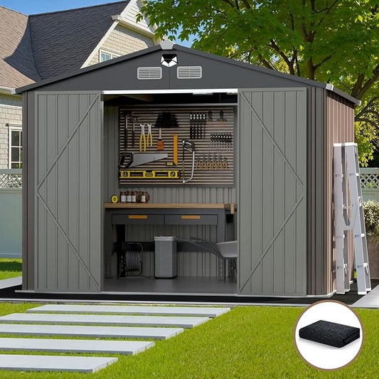 10x12 FT Outdoor Storage Shed,Metal Tool Sheds,Waterproof Outside Storage Shed with Lockable Doors & Air Vent,Storage Building for Backyard Garden (Floor Not Included)