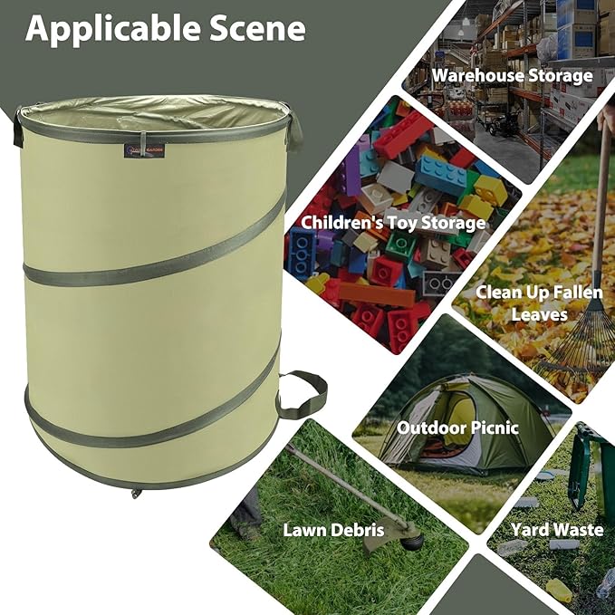 YUDI & GARDEN 45 Gallon Collapsible Garden Bag｜Collapsible Trash Can｜Camping Trash Can, Use for Gardening Cleanup or Party Waste and Outdoor Activities