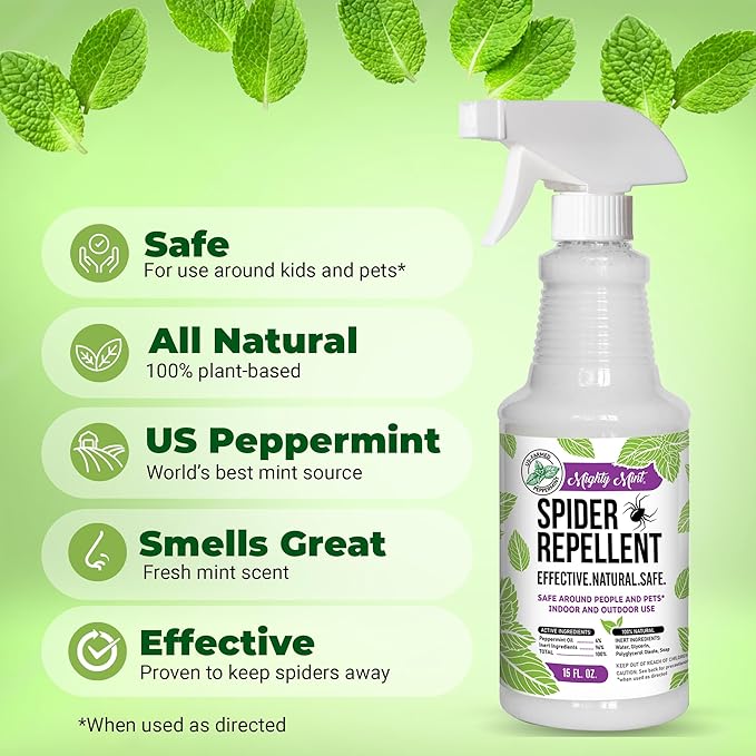 Mighty Mint Peppermint Oil Spider Repellent Spray – Natural Indoor & Outdoor Bug Control for Spiders and Insects – Plant-Based, Extra-Strong Formula - 16 oz