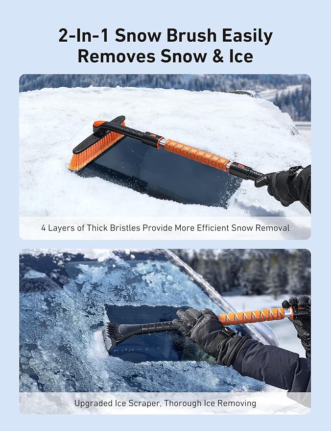 AstroAI 39.37" Ice Scrapers for Car Windshield and Snow Brush with Foam Grip and 360° Pivoting Brush Head for Christmas Car Auto Truck SUV(Orange)