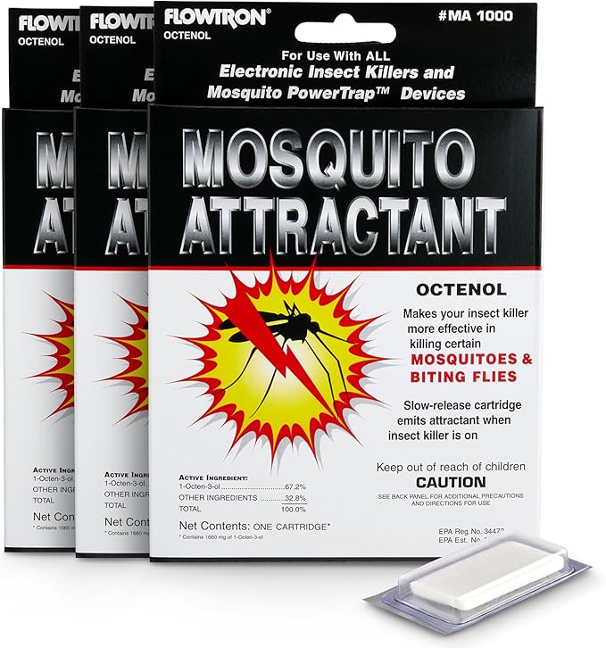 Flowtron MA-1000 Octenol Mosquito Attractant Cartridge, Compatible with BK-15, BK-40, BK-80, MC-9000, FC-8800-3 Pack