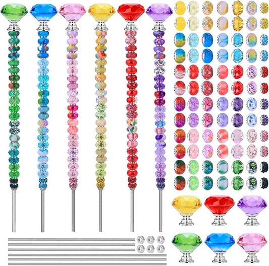 VICTLOV Crystal Suncatcher Making Kit, European Large Hole Beads, Glass Balls for Garden Decoration, DIY Outdoor Hanging Ornaments (164Pcs Diamond A)