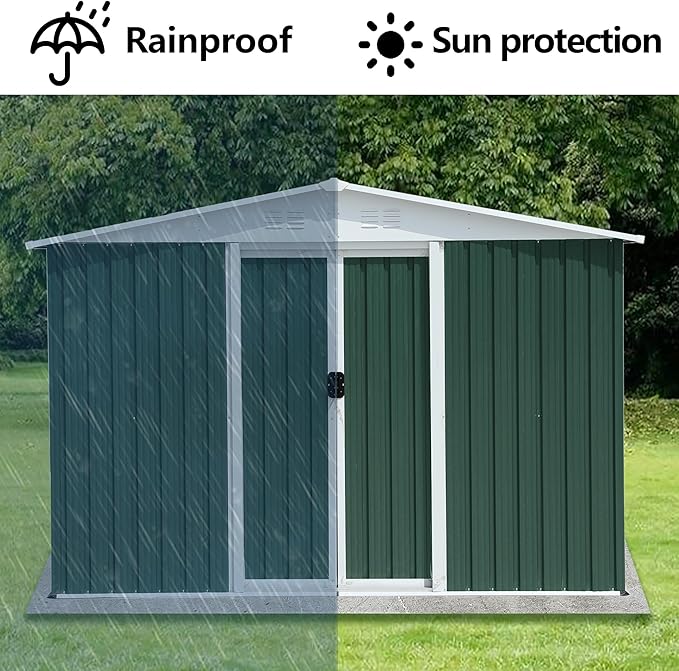 Ball & Cast 8x6 FT Outdoor Storage Shed, Garden Metal Sheds with Punched Vents and Sliding Door, Clearance Tool House with Aluminum Frames and Sloped Roof for Backyard Patio,Green